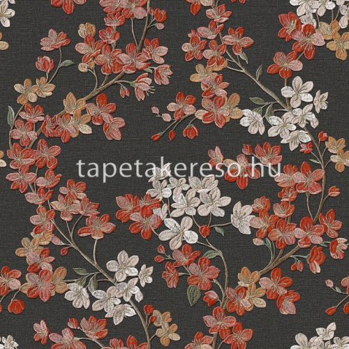 Design ID Grace vlies anyagú fekete, beige, zöld, korall, narancssárga színű virágos modern tapéta