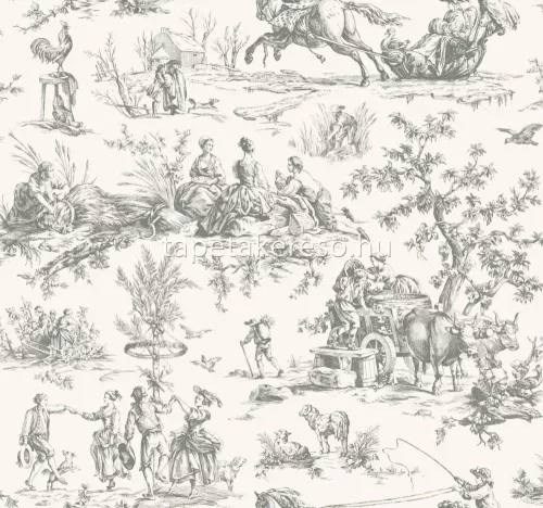 York TOILES RESOURCE LIBRARY vlies anyagú zöld, fehér színű állatos, életkép romantikus tapéta