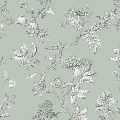   Graham & Brown Laura Ashley Signature Vol.1 vlies anyagú, zöld, fehér színű, madaras, ágas, Romantikus tapéta