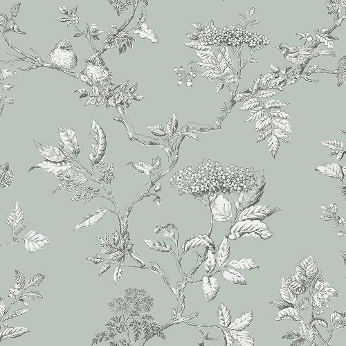 Graham & Brown Laura Ashley Signature Vol.1 vlies anyagú, zöld, fehér színű, madaras, ágas, Romantikus tapéta