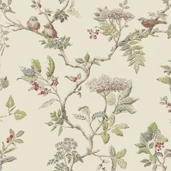   Graham & Brown Laura Ashley Signature Vol.1 vlies anyagú, zöld, beige, piros, barack színű, madaras, ágas, Romantikus tapéta