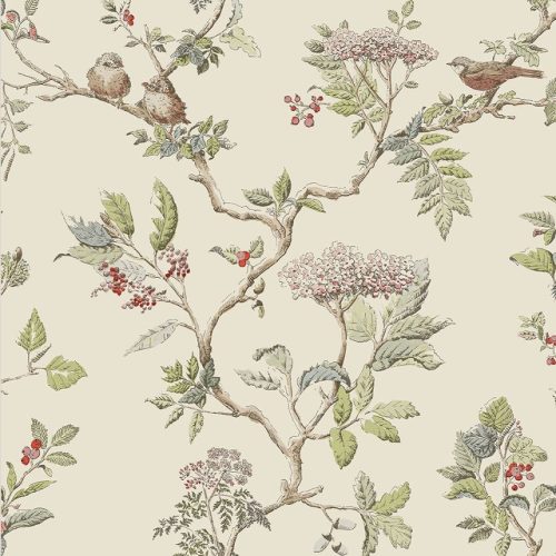 Graham & Brown Laura Ashley Signature Vol.1 vlies anyagú, zöld, beige, piros, barack színű, madaras, ágas, Romantikus tapéta