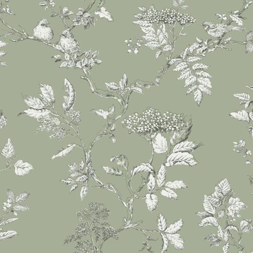 Graham & Brown Laura Ashley Signature Vol.1 vlies anyagú, zöld, fehér színű, madaras, ágas, Romantikus tapéta