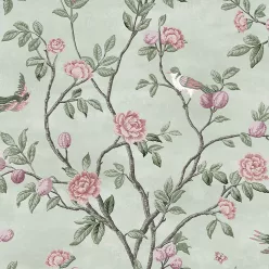   Graham & Brown Laura Ashley Signature Vol.1 vlies anyagú, szürke, zöld, lila, rózsaszín színű, madaras, ágas, Romantikus tapéta