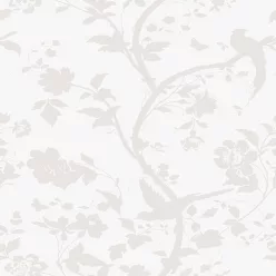   Graham & Brown Laura Ashley Signature Vol.1 vlies anyagú, szürke, gyöngyház színű, ágas, leveles, madaras, Romantikus tapéta