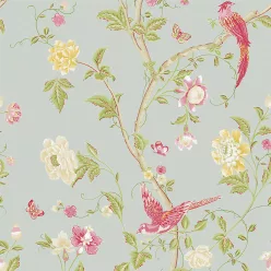   Graham & Brown Laura Ashley Signature Vol.1 vlies anyagú, sárga, zöld, barna, rózsaszín színű, ágas, madaras, virágos, Romantikus tapéta
