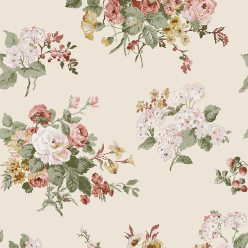 Graham & Brown Laura Ashley Signature Vol.1 vlies anyagú, vajszínű, zöld, fehér, piros, rózsaszín színű, virágos, Romantikus tapéta