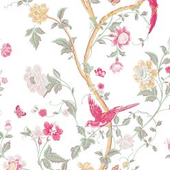   Graham & Brown Laura Ashley Signature Vol.1 vlies anyagú, fehér, sárga, zöld, piros színű, ágas, madaras, virágos, Romantikus tapéta