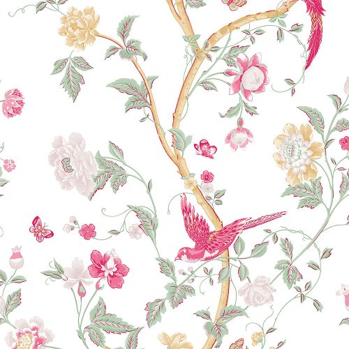 Graham & Brown Laura Ashley Signature Vol.1 vlies anyagú, fehér, sárga, zöld, piros színű, ágas, madaras, virágos, Romantikus tapéta