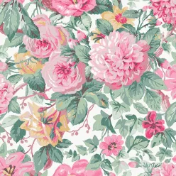   Graham & Brown Laura Ashley Signature Vol.1 vlies anyagú, fehér, zöld, rózsaszín, sárga színű, virágos, Romantikus tapéta