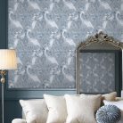 Graham & Brown Laura Ashley Signature Vol.1 vlies anyagú, kék, ezüst színű, madaras, Romantikus tapéta