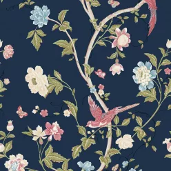   Graham & Brown Laura Ashley Signature Vol.1 vlies anyagú, kék, zöld, rózsaszín színű, ágas, madaras, virágos, Romantikus tapéta