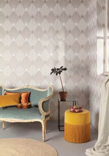 Khroma Havanna vlies anyagú fehér, beige színű art deco, geometriai modern tapéta