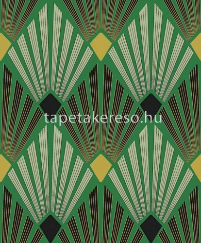 Khroma Havanna vlies anyagú zöld, sárga, fekete színű art deco, geometriai modern tapéta