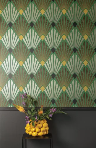 Khroma Havanna vlies anyagú zöld, sárga, fekete színű art deco, geometriai modern tapéta