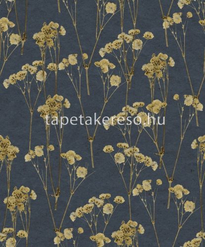 Decoprint Herbarium vlies, vinyl anyagú kék, okker színű növényes, virágos modern, natural tapéta