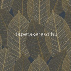   Decoprint Herbarium vlies, vinyl anyagú kék, okker színű levél erezet, leveles modern, natural tapéta