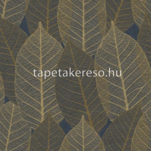 Decoprint Herbarium vlies, vinyl anyagú kék, okker színű levél erezet, leveles modern, natural tapéta