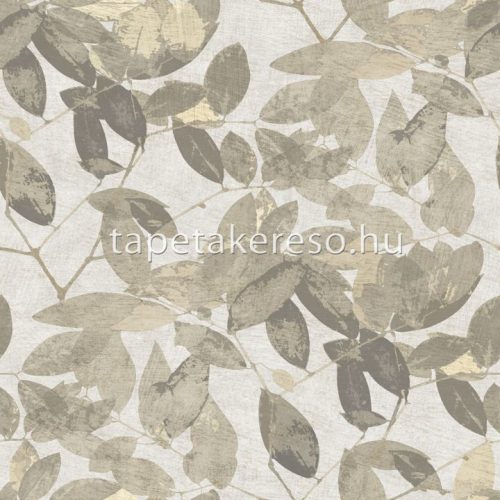 Decoprint Herbarium vlies, vinyl anyagú szürke, barna, sárga színű leveles modern, natural tapéta