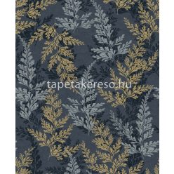   Decoprint Herbarium vlies, vinyl anyagú kék, fekete, okker színű leveles modern, natural tapéta