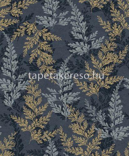 Decoprint Herbarium vlies, vinyl anyagú kék, fekete, okker színű leveles modern, natural tapéta