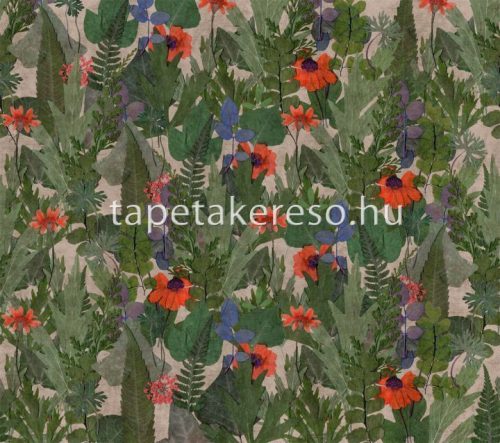 Decoprint Herbarium vlies anyagú zöld, barna, kék, narancssárga színű virágos, leveles modern, natural poszter