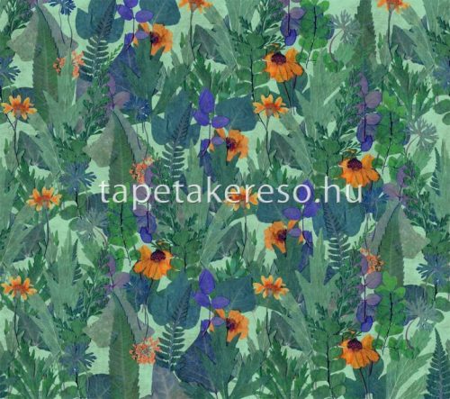 Decoprint Herbarium vlies anyagú zöld, lila, narancssárga, kék színű virágos, leveles modern, natural poszter