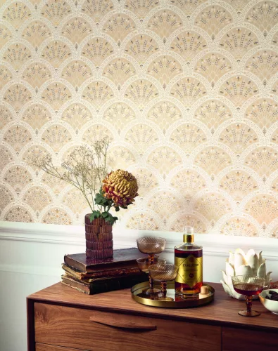 Casadeco Heritage vlies anyagú, beige, szürke, arany színű, art deco, virágos, Modern tapéta