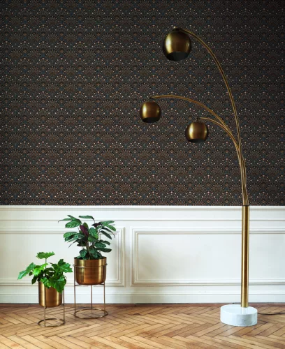 Casadeco Heritage vlies anyagú, fekete, szürke, barna színű, art deco, virágos, Modern tapéta