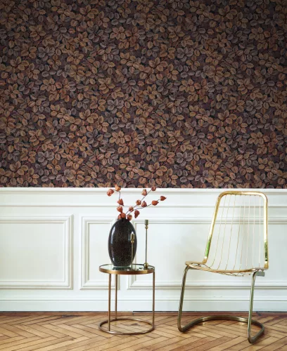 Casadeco Heritage vlies anyagú, fekete, barna színű, leveles, Modern tapéta