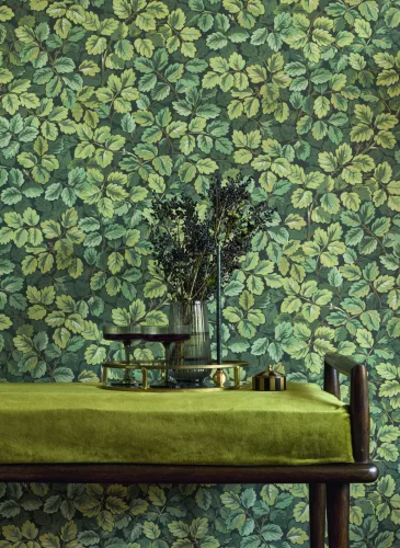 Casadeco Heritage vlies anyagú, fekete, zöld, sárga  színű, leveles, Modern tapéta
