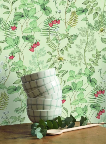 Casadeco Heritage vlies anyagú, zöld, piros színű, gyümölcsös, leveles, Modern tapéta
