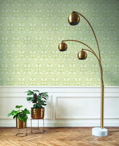 Casadeco Heritage vlies anyagú, fehér, zöld színű, indamintás, leveles, Modern tapéta