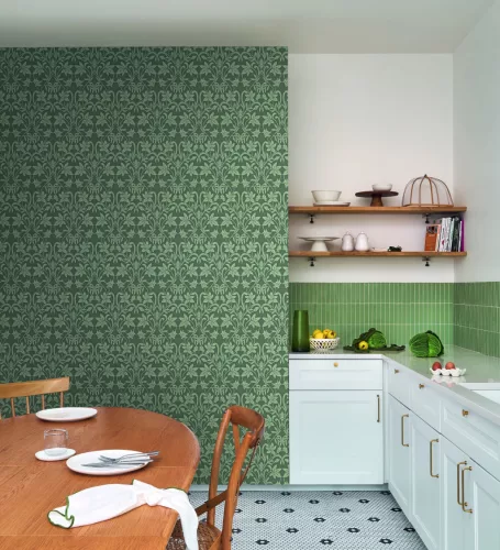 Casadeco Heritage vlies anyagú, zöld színű, indamintás, leveles, Modern tapéta