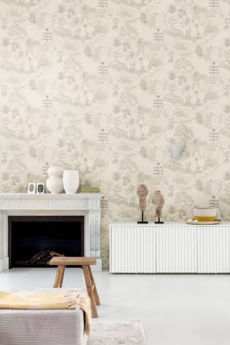 Khroma Bahia vlies anyagú beige, fehér színű halas, madaras, növényes modern tapéta