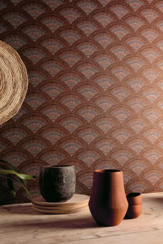 Khroma Bahia vlies anyagú bronz, kék, fekete színű keleties, etno modern tapéta