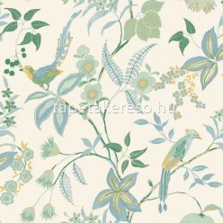   Caselio Happy Therapy vlies, vinyl anyagú fehér, kék, zöld színű madaras, leveles modern tapéta