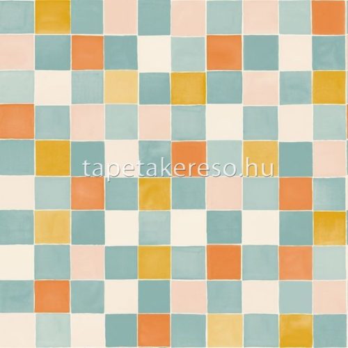 Caselio Happy Therapy vlies, vinyl anyagú kék, rózsaszín, sárga színű kockás modern tapéta