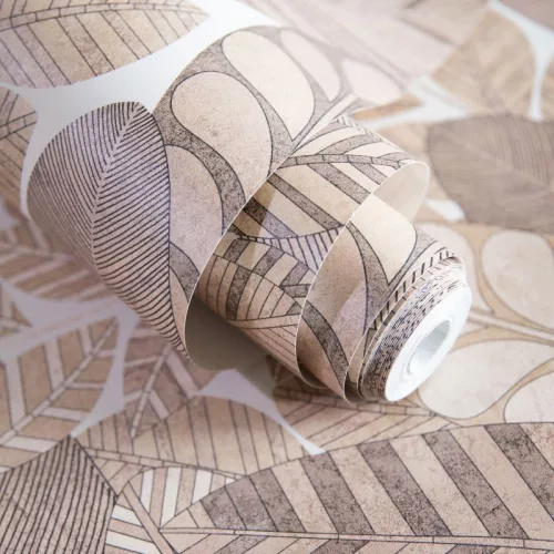 Hohenberger Raku, vlies anyagú, barna, beige színű, leveles, Modern tapéta