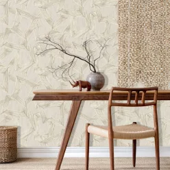   Hohenberger Line & Leaf, vlies anyagú, fehér, beige, gyöngyház színű, geometriai, Modern tapéta