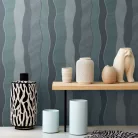 Hohenberger Raku, üveggyöngy, vlies anyagú, kék, türkiz színű, hullámos, vonalas, Modern tapéta