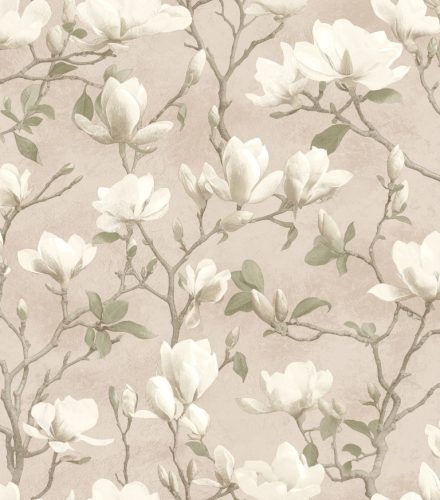 Holden Eleganza papír, vinyl anyagú, beige, zöld, fehér, barna színű, ágas, virágos, Modern tapéta