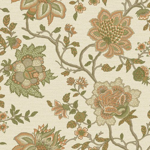 Holden Lost Garden vlies anyagú, narancssárga, szürke, zöld, fehér színű, virágos, Modern tapéta