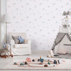   ICH Enzo vlies anyagú, fehér, kék, szürke  színű, felhös, csillagos, gyerek tapéta