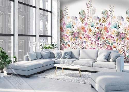 Behang Expresse Colorful vlies anyagú fehér, kék, rózsaszín, sárga színű virágos romantikus tapéta