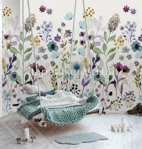Behang Expresse Colorful vlies anyagú fehér, lila, szürke, zöld, kék színű virágos romantikus tapéta