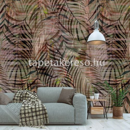 Behang Expresse Colorful vlies anyagú barna, zöld, fekete, mályva színű leveles modern tapéta