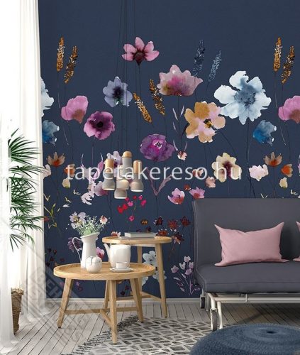 Behang Expresse Colorful vlies anyagú kék, barna, lila színű virágos romantikus tapéta