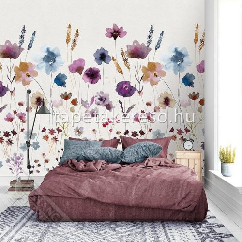 Behang Expresse Colorful vlies anyagú kék, fehér, lila színű virágos romantikus tapéta
