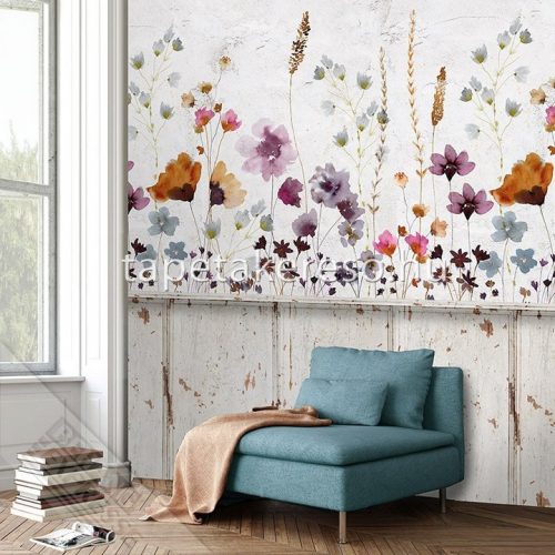 Behang Expresse Colorful vlies anyagú fehér, barna, lila, szürke színű virágos romantikus tapéta